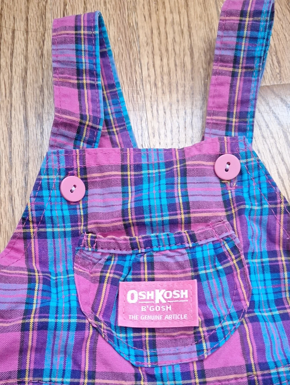 Vintage OshKosh B'gosh Pink and Blue Plaid Girls' Overalls 24M